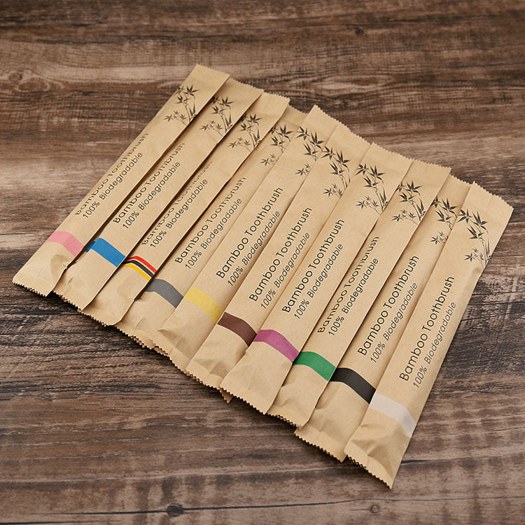 Flat Bamboo Toothbrush Kraft Paper Bag Toothbrush